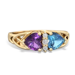 Amethyst Celtic Knot Double Heart 14K Yellow Gold ring R5040