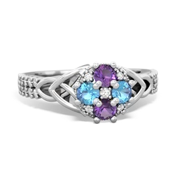 Amethyst Celtic Knot Cluster Engagement 14K White Gold ring R26443RD