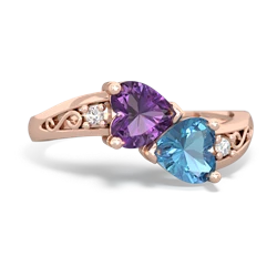 Amethyst Snuggling Hearts 14K Rose Gold ring R2178