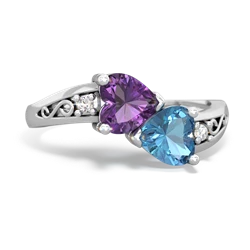 Amethyst Snuggling Hearts 14K White Gold ring R2178