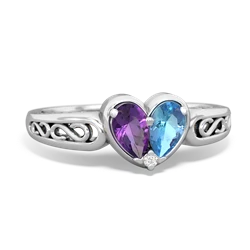 Amethyst Filligree 'One Heart' 14K White Gold ring R5070