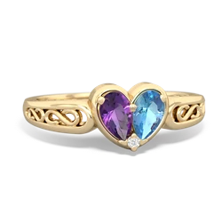 Amethyst Filligree 'One Heart' 14K Yellow Gold ring R5070