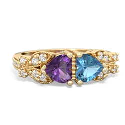 Amethyst Diamond Butterflies 14K Yellow Gold ring R5601