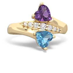 Amethyst Heart To Heart 14K Yellow Gold ring R2064