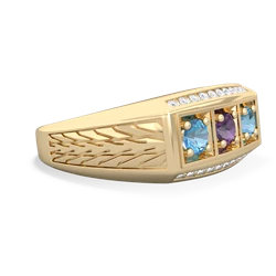 Amethyst Three Stone Tire Tread Men's 14K Yellow Gold ring R0520