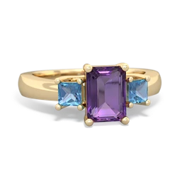 Amethyst Three Stone Emerald-Cut Trellis 14K Yellow Gold ring R4021