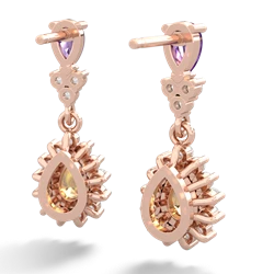 Amethyst Halo Pear Dangle 14K Rose Gold earrings E1882