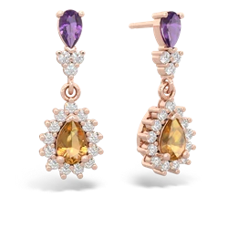 Amethyst Halo Pear Dangle 14K Rose Gold earrings E1882