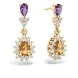 Amethyst Halo Pear Dangle 14K Yellow Gold earrings E1882