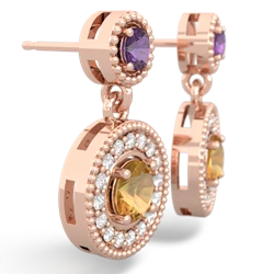 Amethyst Halo Dangle 14K Rose Gold earrings E5319