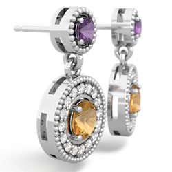 Amethyst Halo Dangle 14K White Gold earrings E5319