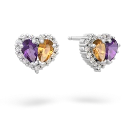 Amethyst Halo 14K White Gold earrings E7008