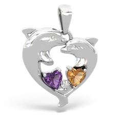 Amethyst Dolphin Heart 14K White Gold pendant P5820