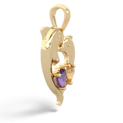 Amethyst Dolphin Heart 14K Yellow Gold pendant P5820