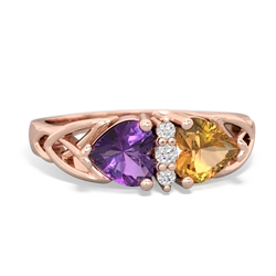 Amethyst Celtic Knot Double Heart 14K Rose Gold ring R5040