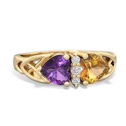 Amethyst Celtic Knot Double Heart 14K Yellow Gold ring R5040