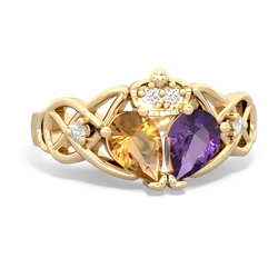 Amethyst 'One Heart' Celtic Knot Claddagh 14K Yellow Gold ring R5322