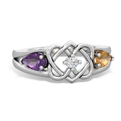 Amethyst Hearts Intertwined 14K White Gold ring R5880