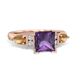 Amethyst 6Mm Princess Eternal Embrace Engagement 14K Rose Gold ring C2002