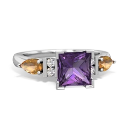 Amethyst 6Mm Princess Eternal Embrace Engagement 14K White Gold ring C2002