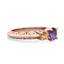 Amethyst Art Deco Eternal Embrace Engagement 14K Rose Gold ring C2003