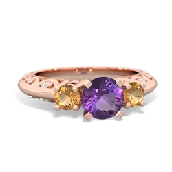 Amethyst Art Deco Eternal Embrace Engagement 14K Rose Gold ring C2003