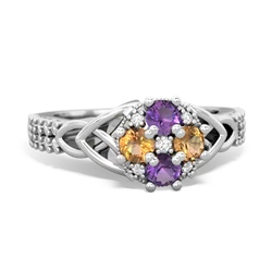 Amethyst Celtic Knot Cluster Engagement 14K White Gold ring R26443RD