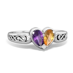 Amethyst Filligree 'One Heart' 14K White Gold ring R5070