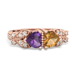 Amethyst Diamond Butterflies 14K Rose Gold ring R5601