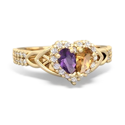 Amethyst Celtic Knot Two Hearts As One 14K Yellow Gold ring R2644HRT