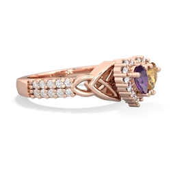 Amethyst Celtic Knot Two Hearts As One 14K Rose Gold ring R2644HRT