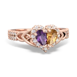 Amethyst Celtic Knot Two Hearts As One 14K Rose Gold ring R2644HRT