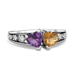 Amethyst Heart To Heart 14K White Gold ring R3342