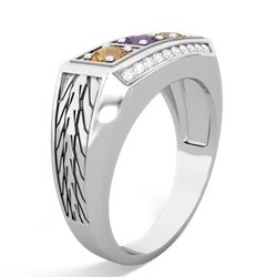 Amethyst Three Stone Tire Tread Men's 14K White Gold ring R0520