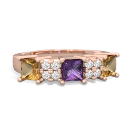 Amethyst Three Stone Diamond Cluster 14K Rose Gold ring R2592