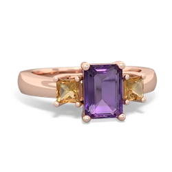 Amethyst Three Stone Emerald-Cut Trellis 14K Rose Gold ring R4021