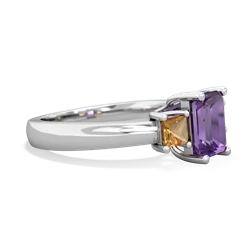 Amethyst Three Stone Emerald-Cut Trellis 14K White Gold ring R4021