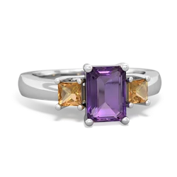 Amethyst Three Stone Emerald-Cut Trellis 14K White Gold ring R4021