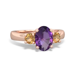 Amethyst Three Stone Oval Trellis 14K Rose Gold ring R4024