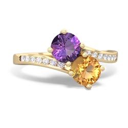 Amethyst Channel Set Two Stone 14K Yellow Gold ring R5303