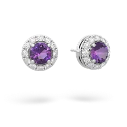 Amethyst Diamond Halo 14K White Gold earrings E5370