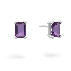 Amethyst 6X4mm Emerald-Cut Stud 14K White Gold earrings E1855