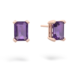 Amethyst 7X5mm Emerald-Cut Stud 14K Rose Gold earrings E1856