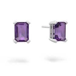 Amethyst 7X5mm Emerald-Cut Stud 14K White Gold earrings E1856