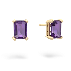 Amethyst 7X5mm Emerald-Cut Stud 14K Yellow Gold earrings E1856