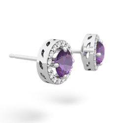 Amethyst Halo 14K White Gold earrings E5320