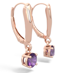 Amethyst 5Mm Round Lever Back 14K Rose Gold earrings E2785