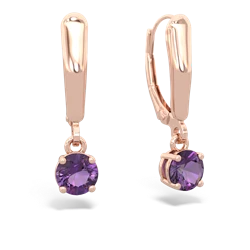 Amethyst 5Mm Round Lever Back 14K Rose Gold earrings E2785