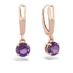 Amethyst 6Mm  Round Lever Back 14K Rose Gold earrings E2786