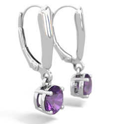 Amethyst 6Mm  Round Lever Back 14K White Gold earrings E2786